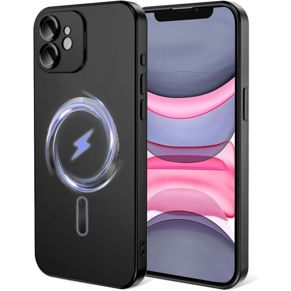 for iPhone 11 Case, Compatible with MagSafe, Matte Luxury Soft Metallic Luster for Women Girls with Full Camera Lens Protection Shockproof Slim Phone Case, Black