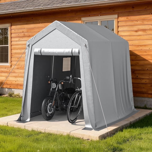 Sunmthink 6x8 FT Outdoor Carport Shed, Portable Storage Sheds with Roll-Up Door & Window, Motorcycle Shelter with Galvanized Steel Frame & Durable Tarp Cover for Bike, Lawn Equipment