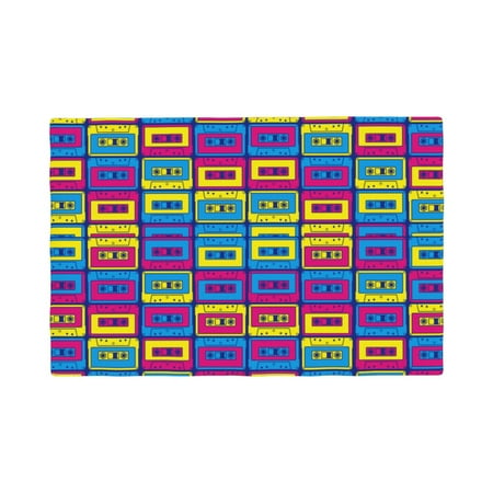 

Table Placemats Set of 6 - Cassette Tapes 12x18 In Faux Linen Double Heat Resistant Place Mats Cloth Indoor/Outdoor Placemats Washable Table Mats for Dining Kitchen Party