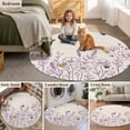thumbnail image 5 of Spring Flowers Round Area Rug 8Ft Washable Large Circle Rugs for Living Room Dorm, Farmhouse Botanical Purple Floral Bees Non-Slip Carpet Floor Mats Indoor Outdoor Carpet Runner Aesthetic Home Decor, 5 of 8