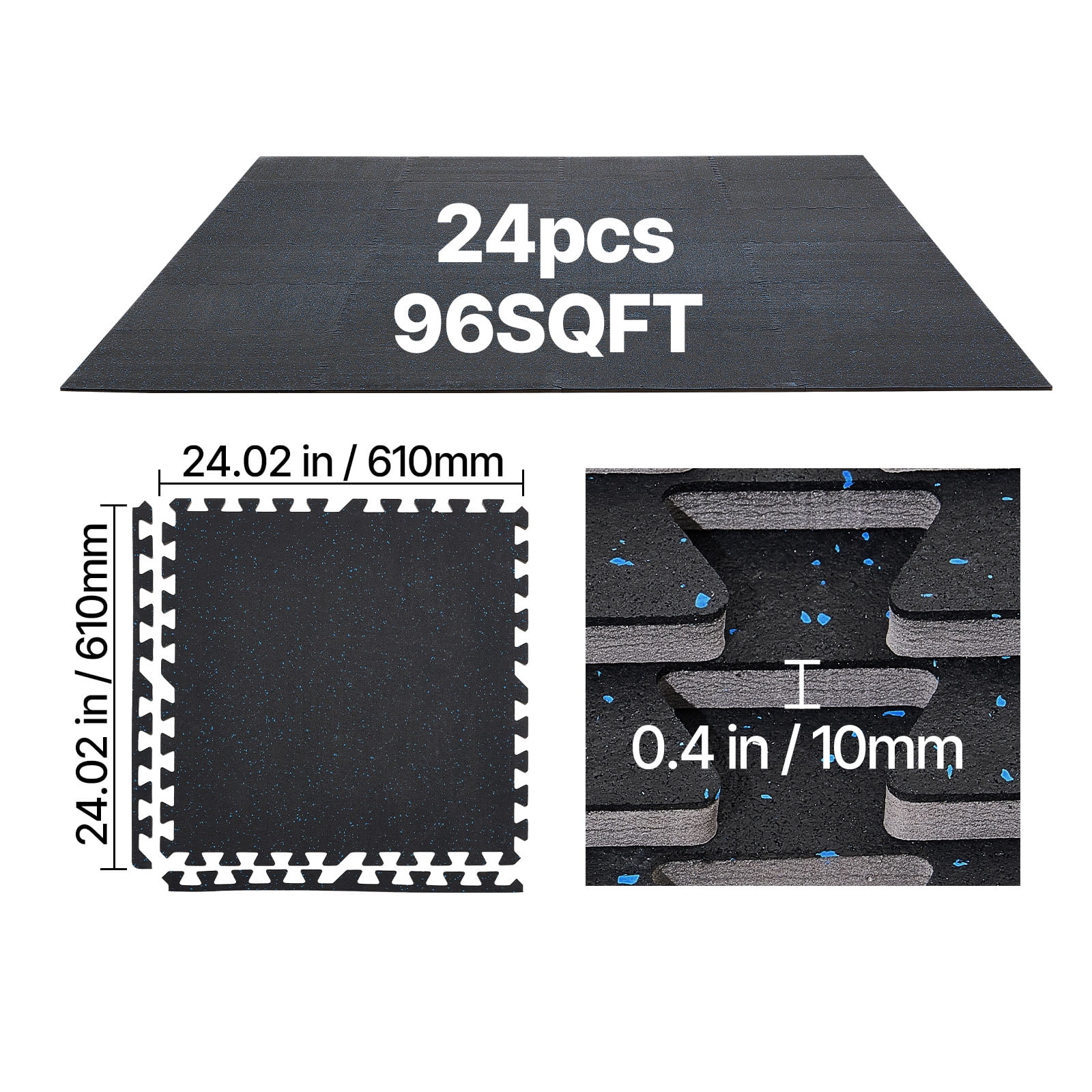 VEVOR Puzzle Exercise Mat, 24 PCS Fitness Equipment Mats, 24 x 24 x 0.4 in, High-Density EVA Foam Mats Set, Interlocking Rubber Soft Tiles, Protective Floor Padding with Blue Dots for Home Gym Office