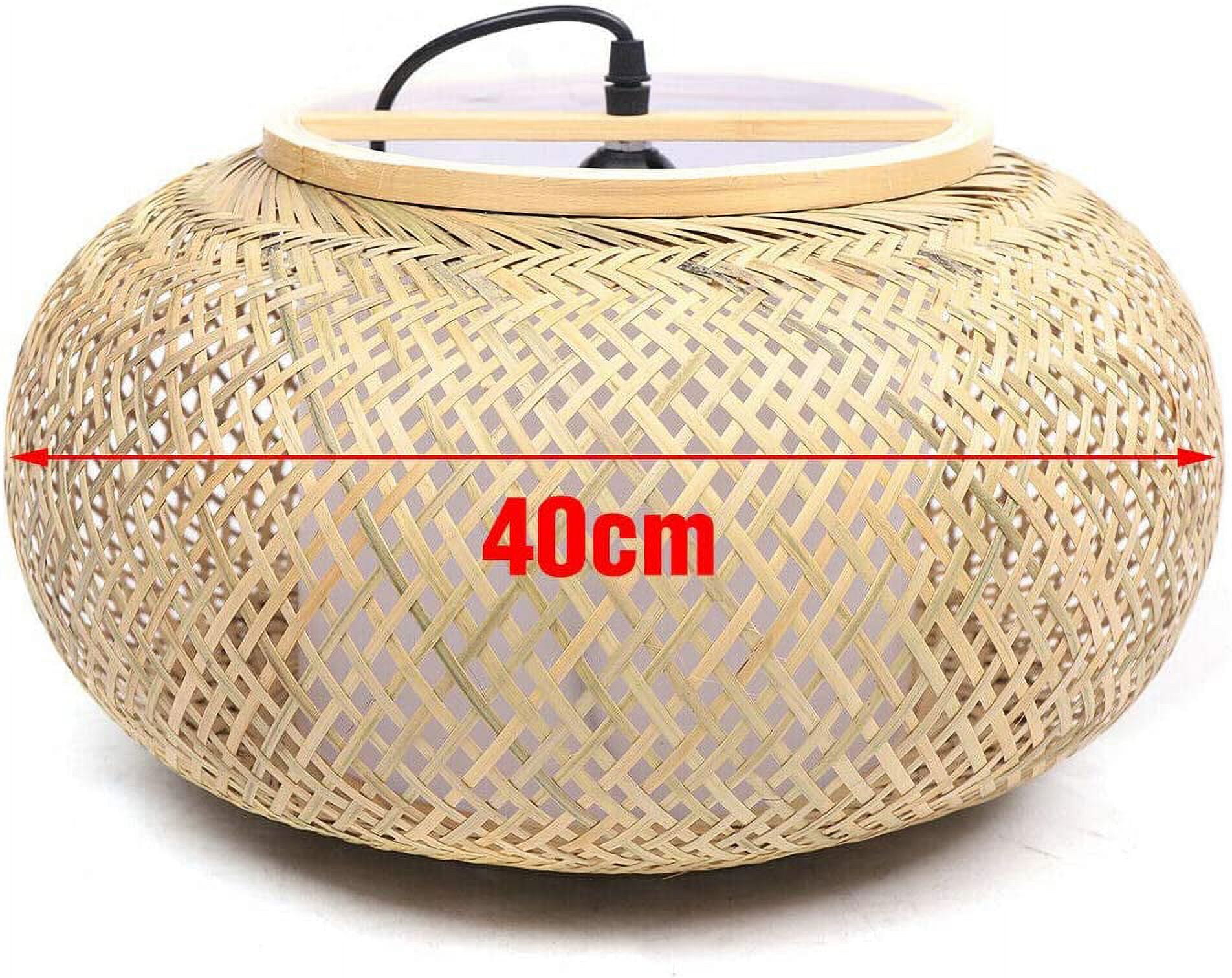 ANQIDI Chandelier Lamp, 16" Vintage Bamboo Wicker Rattan Lantern Pendant Light Natural Weaving Wooden Hanging Ceiling Lamp