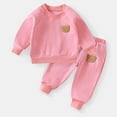 thumbnail image 2 of SERTG Kids Fleece Lined Bear Embroidery Round Neck Long Sleeve Tops and Pants Set Fall Winter Thermal Warm Cozy Playing Outfit for Children 1-6 Years(Pink#1,2 Years), 2 of 3