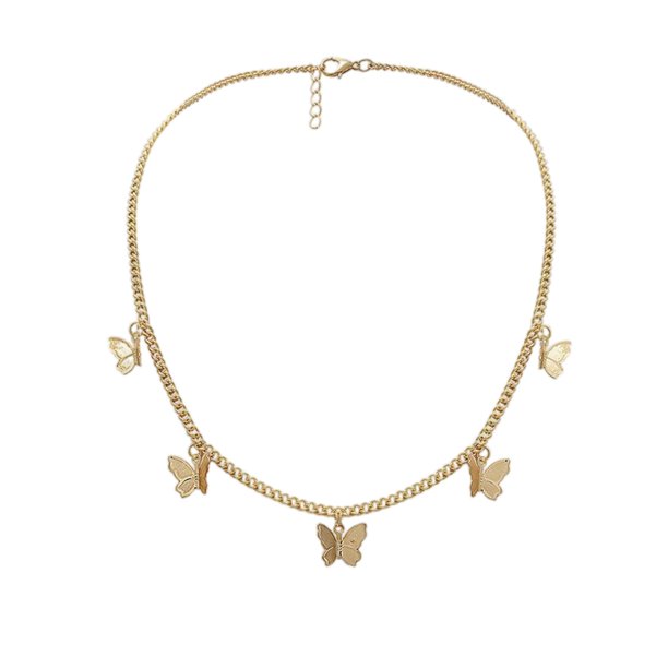 Collar con dije de mariposa, gargantilla de cadena en capas para mujeres y niñas Oro