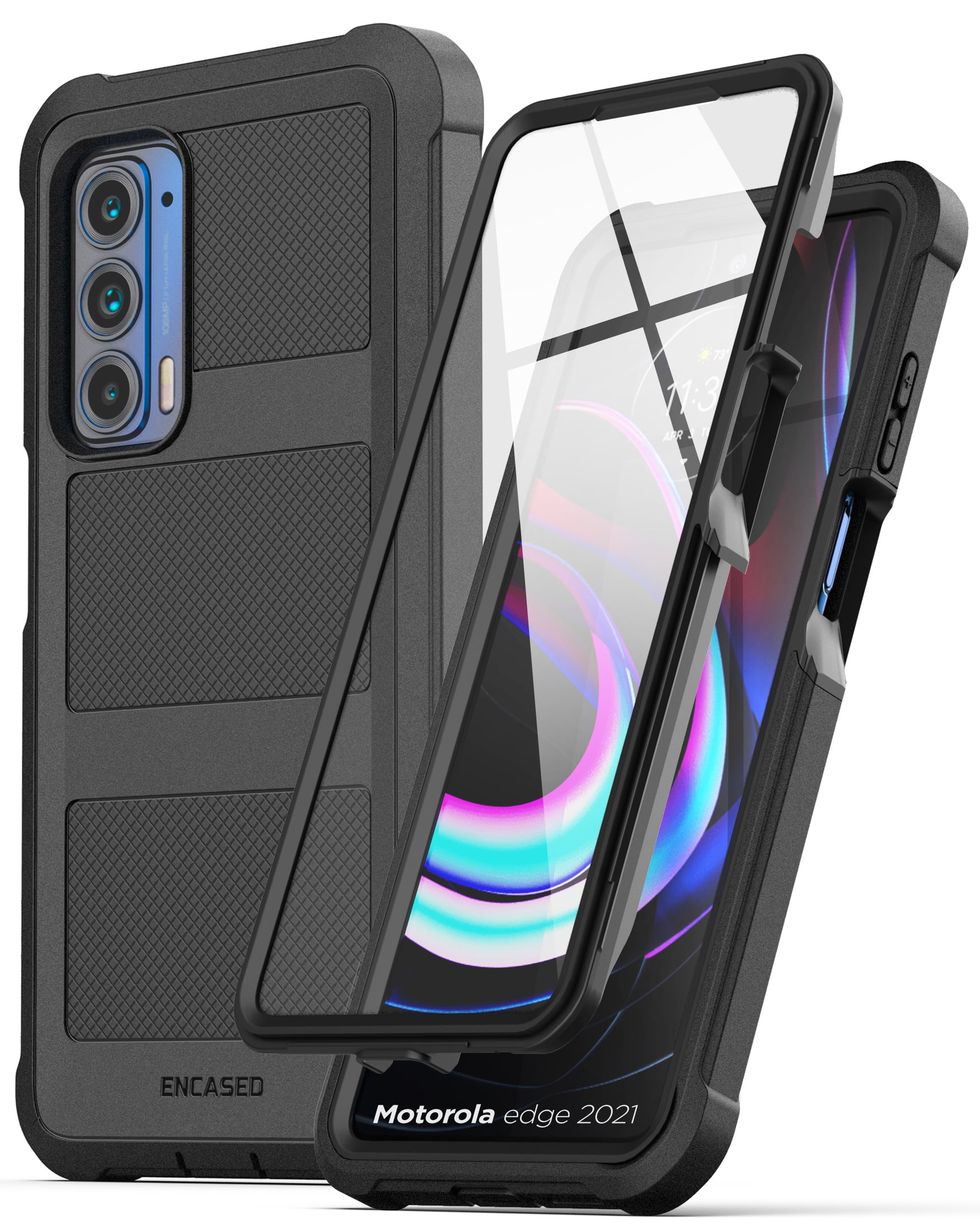 Encased Falcon Armor Designed for Moto Edge 2021 Case, Protective Heavy Duty Full Body Phone Case for Moto Edge 5G UW (Black)