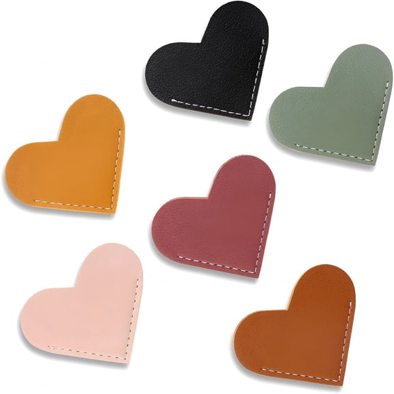 CCOCC 6 PCS Leather Bookmarks for Women with Heart Shape,Cute Corner Bookmark,Book Accessories for Reading Lovers,Book Markers for Women,Bookmarks for Book Lovers (Heart)