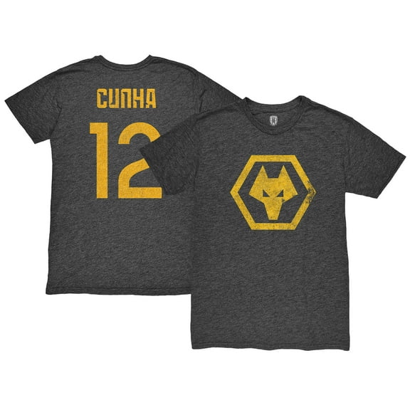 Men's 1863FC Matheus Cunha Heather Black Wolverhampton Wanderers Player Name & Number Twisted Tri-Blend Slub T-Shirt