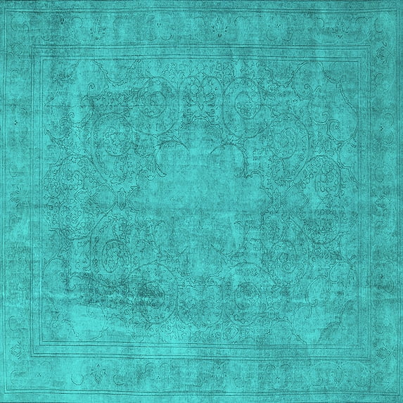 Ahgly Company Machine Washable Indoor Square Oriental Turquoise Blue Industrial Area Rugs, 3' Square