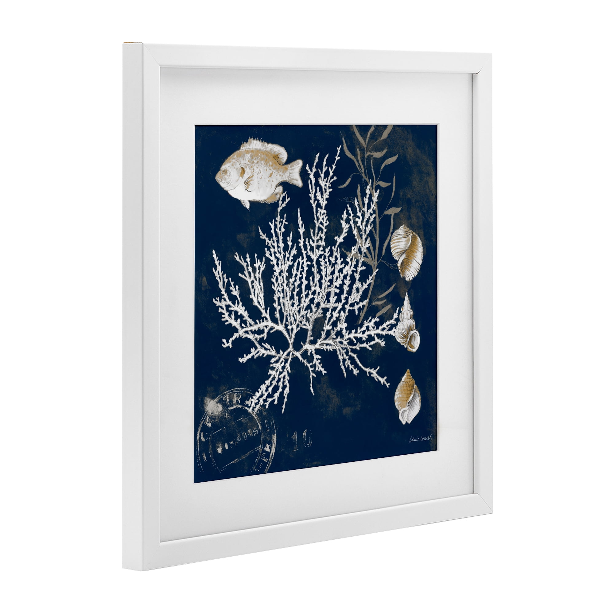 Stupell Industries Coral Medley on Blue White Framed Print Under Glass, design by Lanie Loreth