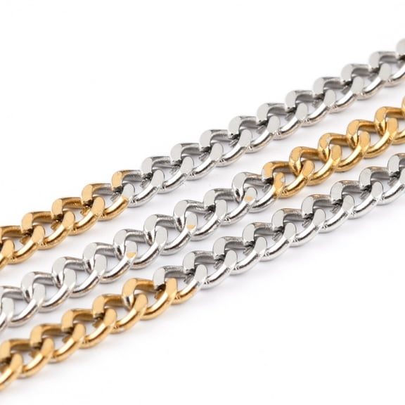1roll Two Tone 304 Stainless Steel Curb Chains Twisted Chains Unwelded with Spool Golden & Stainless Steel color 4x3x1.5mm 32.8 Feet(10m)/roll