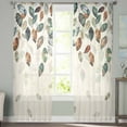 thumbnail image 2 of Teal Brown Botanical Sheer Curtains 96 Inches Long 2 Panels Set, Window Sheer Curtains for Living Room/Bedroom, Pastoral Fall Weeping Maple Leaf Light Filtering Rod Pocket Curtain 52'' x 96'' x 2, 2 of 7