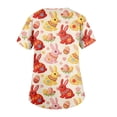 thumbnail image 4 of Easter Womens Scrubs Fashion Plus Workwear Bunny Rabbits Graphic Print Nurse Uniforms Tunic Short Sleeve V-Neck Working T-Shirts with Pockets, 4 of 5