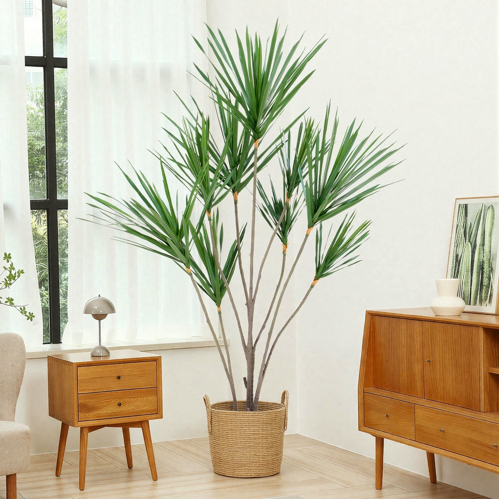 Artificial Dracaena Trees  Indoor, 5ft Faux Tropical Floor Plants Indoor, Tall Fake Yucca Silk Tree