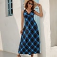 thumbnail image 5 of Blue Green Plaid Dress Summer Street Style Bohemia Long Dresses Female Sleeveless Printed Maxi Dress, 5 of 9
