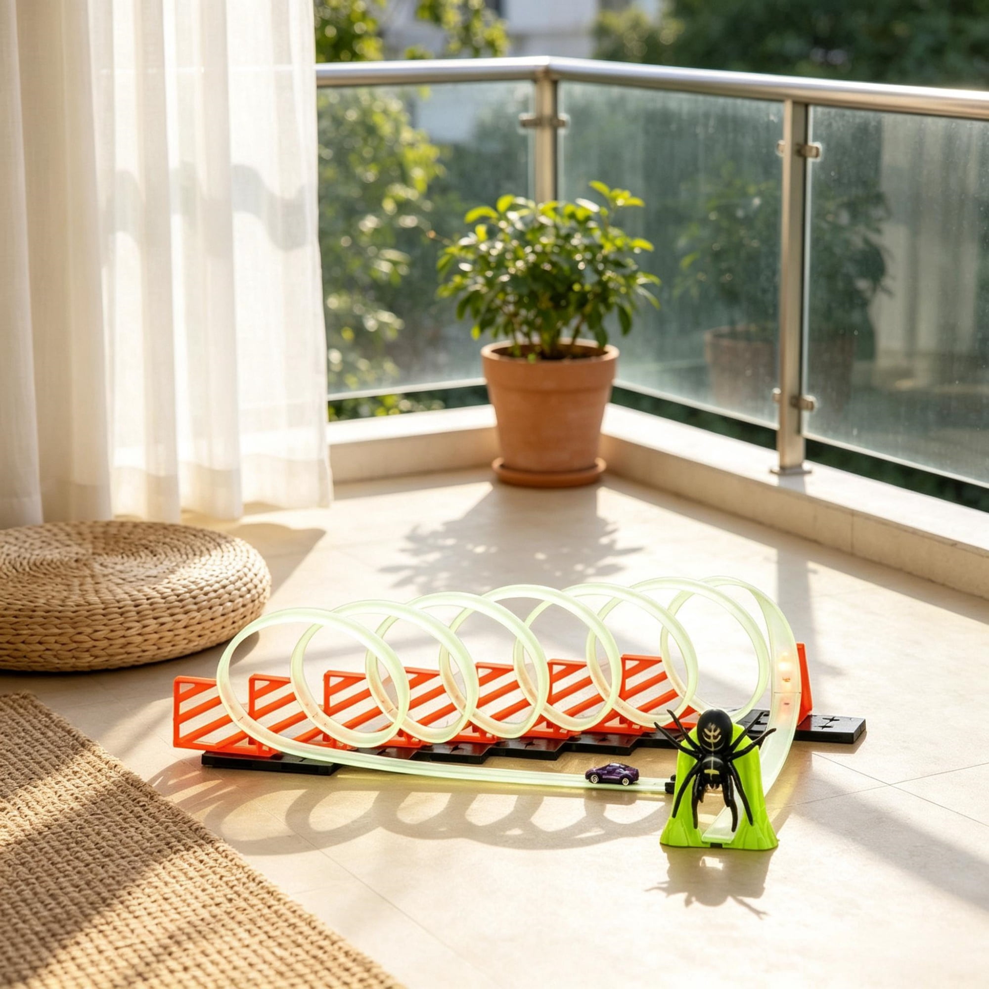 Spooky Spider Race Track Toy Set, Fun Starter Kit for Toddlers 3-6 Years Old, Lime Green