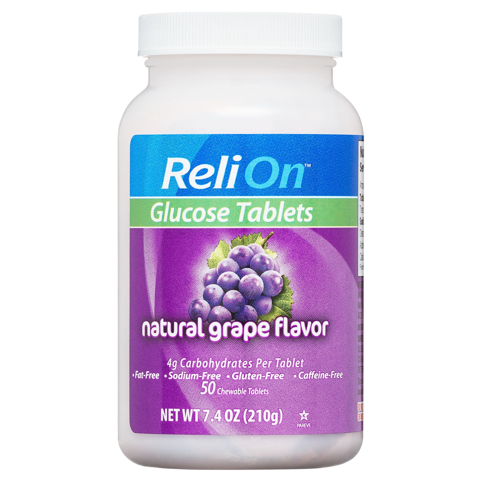 ReliOn Glucose Chewable Tablets Natural Grape Flavor 50 Count
