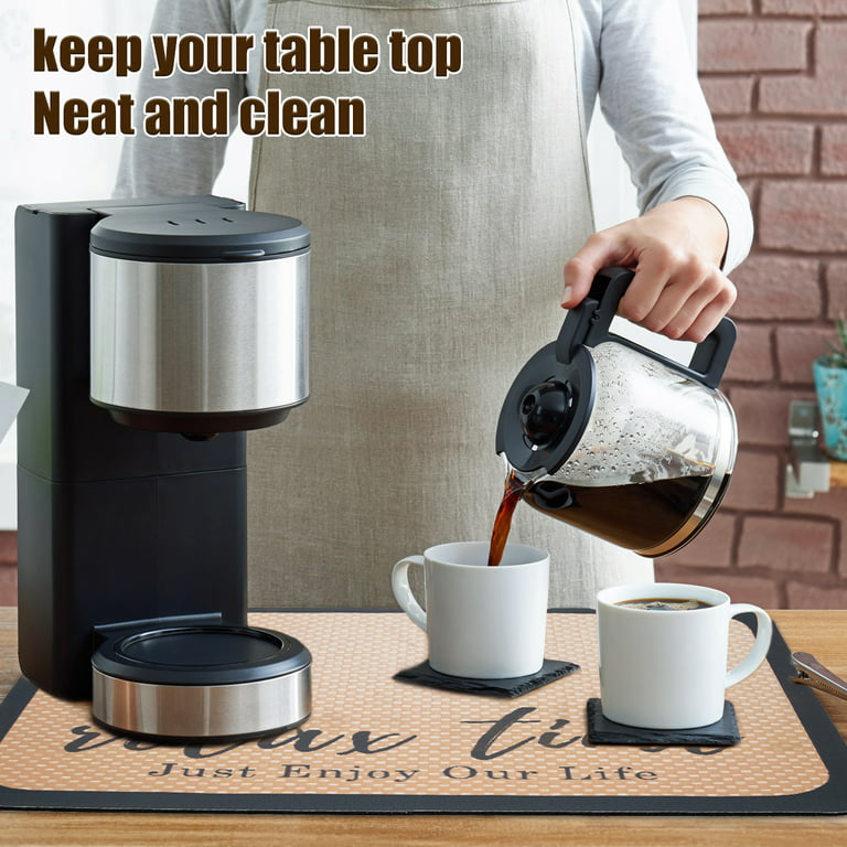 Threns Coffee Mat Hide Stain Absorbent Rubber Backed Coffee Bar Mat for Countertops Coffee Bar Decor Quick Drying Pad Coffee Maker Mat Waterproof Dish