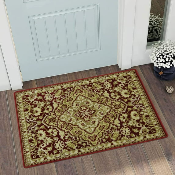 Area Rug Entryway Doormat Rug Vintage Area Rug Non Slip Persian Area Rug Kitchen Rug Low Pile Distressed Carpet for Living Room Bedroom.