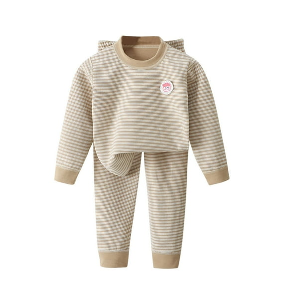 Atogsazn Kids Boys Girls Fall Winter Clothes Set Children Striped Long Sleeve Tops and Pants Outfit Fashion A-Khaki 5-6 Years