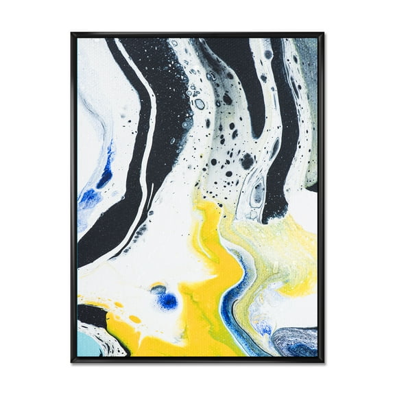 Designart 'Abstract Marble Composition In Blue and Yellow IV' Modern Framed Canvas Wall Art Print