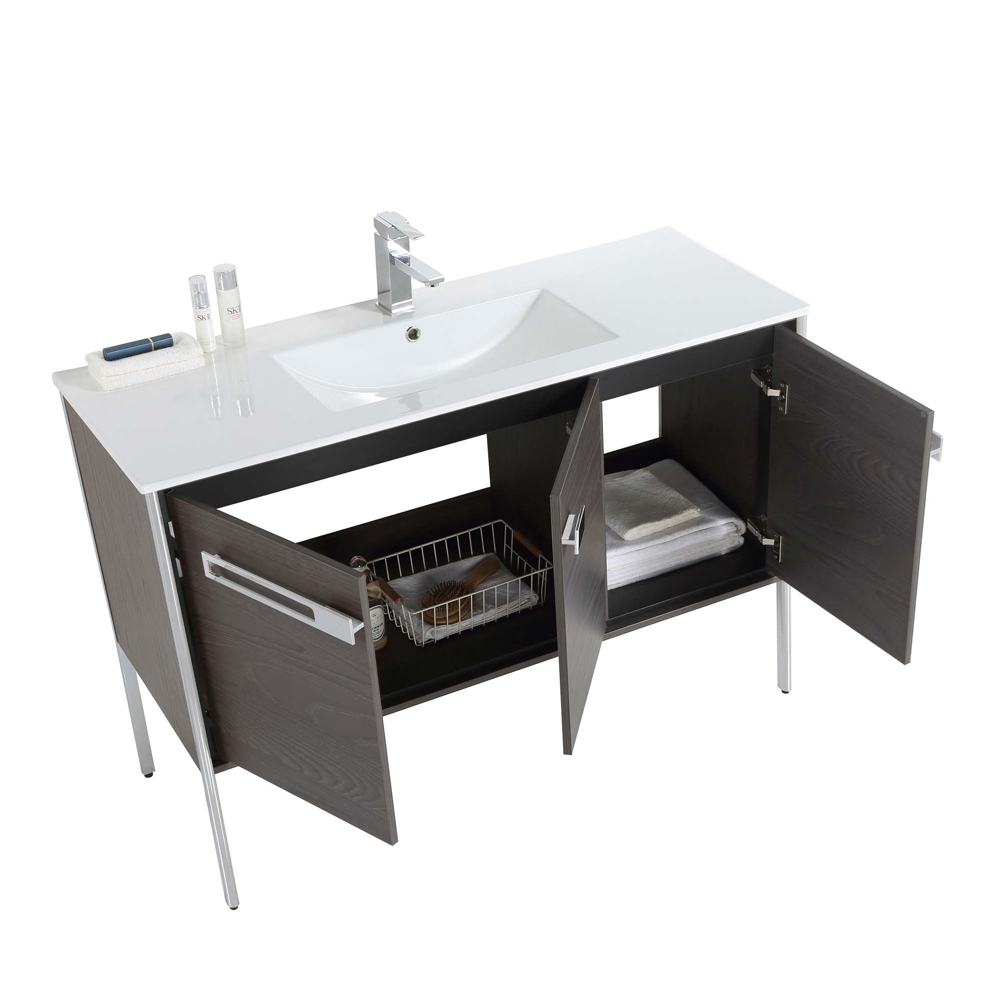 Fine Fixtures Oakville 48 in. W x 18 in. D x 33 in. H Bathroom Vanity in Black Coal Oak with White Ceramic Sink - Chrome hardware