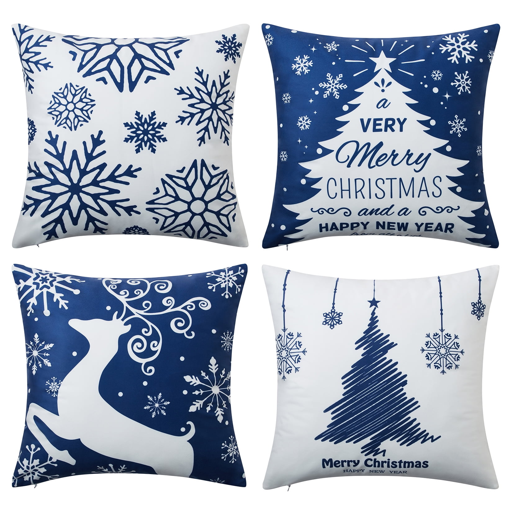 Haperlare 4 Pcs Velvet Christmas Pillow Covers 18"x18" Xmas Tree Square