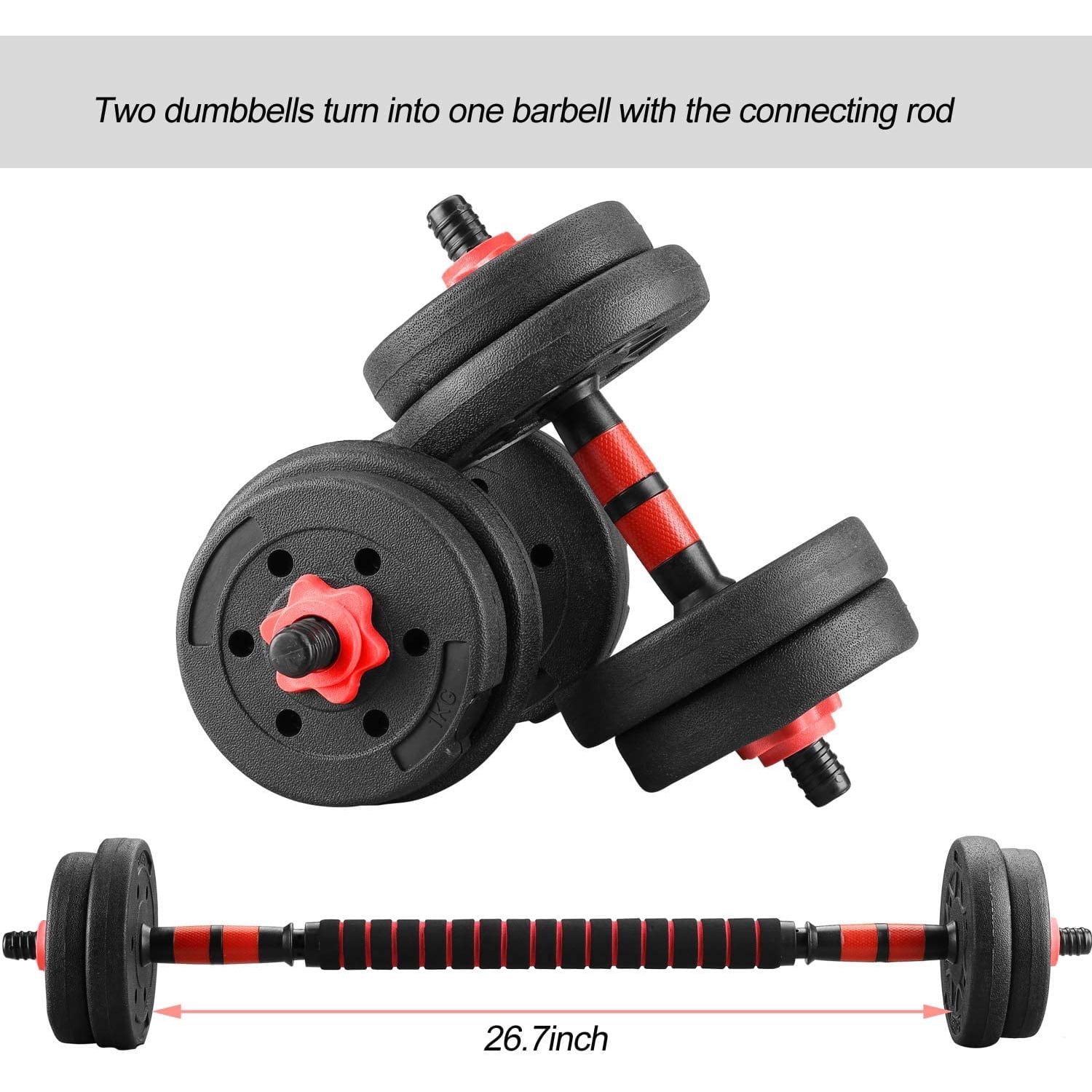 Totall 66/88/110LB Weight Dumbbell Set Adjustable Gym Barbell Plate Body Workout