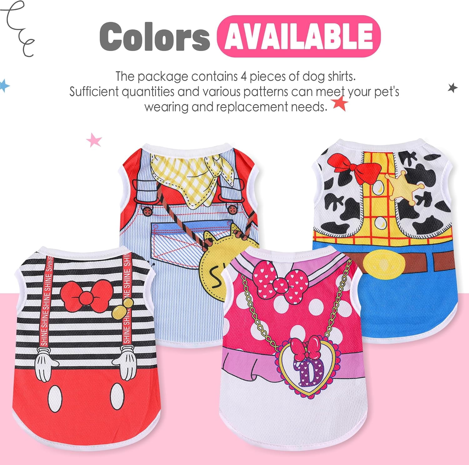 4 Pack Dog Clothes Medium Sized Dogs: Mesh Dog Shirts with Cute Patterns, Size XXS-XL Fit for 2-16lb Dogs Pet T-Shirts, Girl & Boy Puppy Clotheing for Spring Summer XL