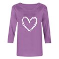 thumbnail image 4 of Plebaso Hauts Cœur pour Femmes Manches 3/4 Col Rond T-Shirts Décontractés Imprimé Chandail Femmes 2025 Tee Blouses, 4 of 4