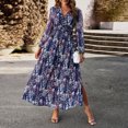 thumbnail image 3 of Vestido Vestido de línea A para mujer, vestido elegante de gasa con abertura lateral, vestido largo de vacaciones con estampado floral Ygjytge Azul marino T L para Mujer, 3 of 6