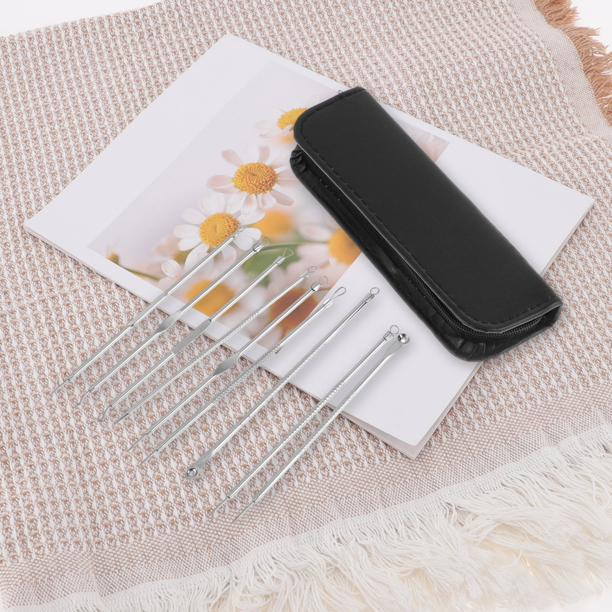 Unique Bargains Professional Stainless Steel Pimple Extractor Tool Kit Silver Tone