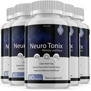 5 Pack Neuro Tonix - NeuroTonix for Memory & Focus Supplement 300 Capsules