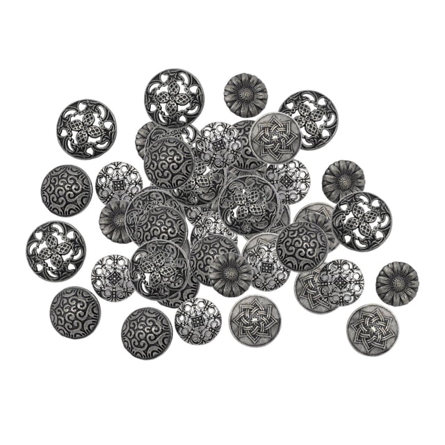 50 Uds. de botones s de Color plateado , forma redonda, patrón de flores, botones de Metal grabados para costura artesanal DIY Baoblaze Botones de plata antiguos