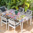 thumbnail image 2 of Blue Purple Gnomes Table Cloths for 4 Foot Rectangle Tables, Spring Hydrangea Flower Leaf Pink Plaid Patio Waterproof Elastic Fitted Tablecloths, Washable Rectangular Table Cover for Camping, 2 of 8