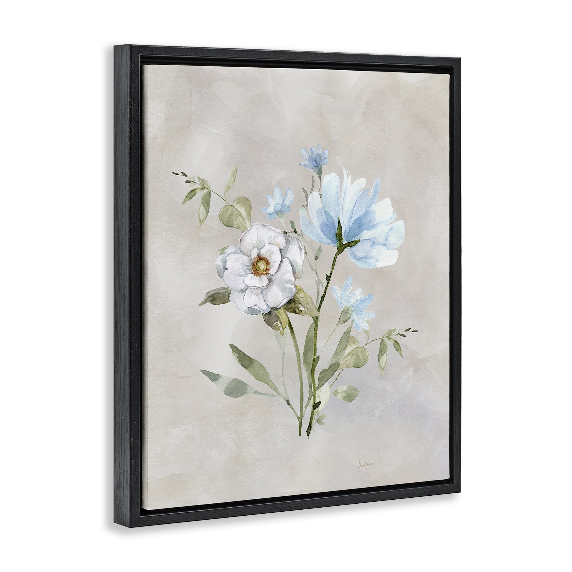 Stupell Industries Blue & White Herbs Plants & Flowers Painting Black Floater Framed Canvas Art Print Wall Art, 25 x 31