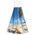 thumbnail image 7 of Dailycode Kitchen Wash Cloths with Hanging Loops Absorbent Absorbent Quick Drying Hand Towels, 2 Pack, Starfish Beach Coconut Tree, 7 of 7