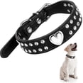 thumbnail image 1 of Collar de cristal para perro, collar de cuero sintético para perro, collar ajustable para perros medianos (Corazón de cristal negro, 37 x 2 cm), 1 of 5