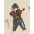 thumbnail image 3 of Bagilaanoe 3pcs Newborn Baby Boys Father Day Outfits Pants Set Print Short Sleeve Romper Tops + Suspender Trousers + Hat 3M 6M 12M 18M Infant Casual Clothes, 3 of 7