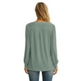 thumbnail image 4 of JWD Women's Casual V-neck Shirt Office Long Sleeve Bubble Cuff Four Seasons Top Dark Green Small, 4 of 6