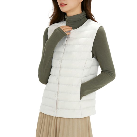 Wyzesi Trench Coat for Women Beige Women's Short Down Vest Light Packable Round Collar V Neck Vest Christmas Coats Costume