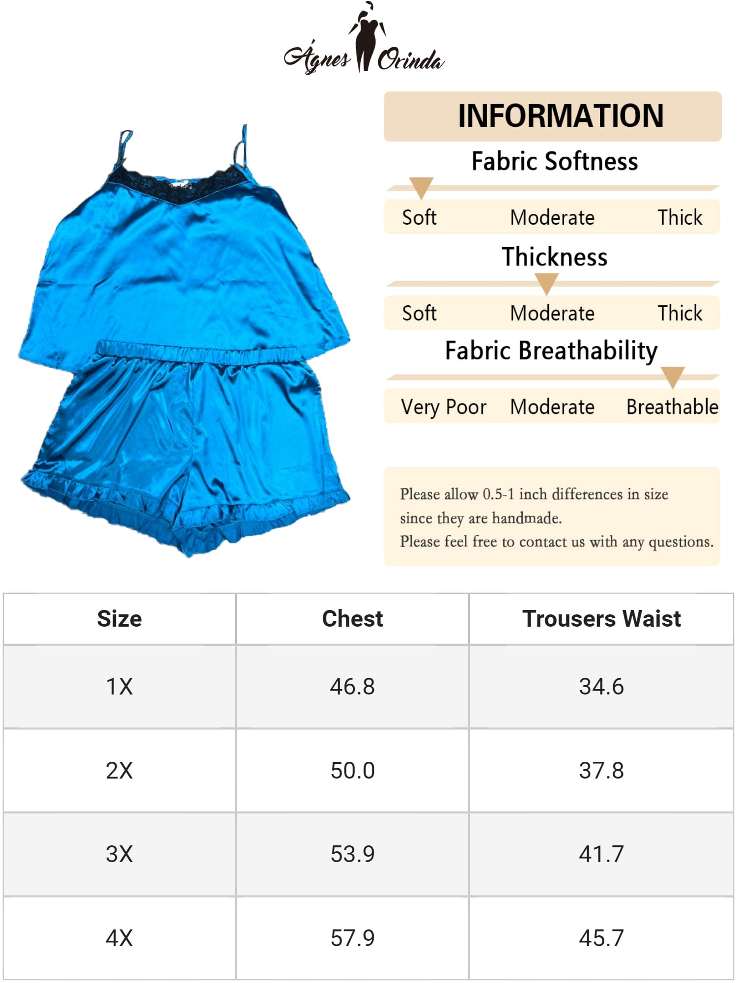 Unique Bargains Women's Plus Size Lingerie 2 Pcs Cami Shorts Sleepwear Set 2X Lake Blue