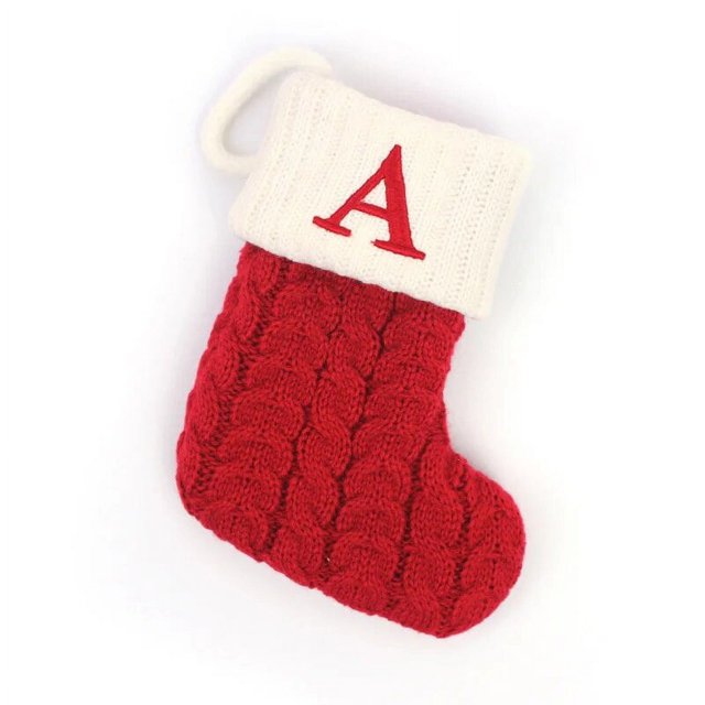 Medias de punto de copo de nieve para el hogar, colgante de árbol, letras de Navidad, alfabeto, calcetines rojos, regalo de Navidad