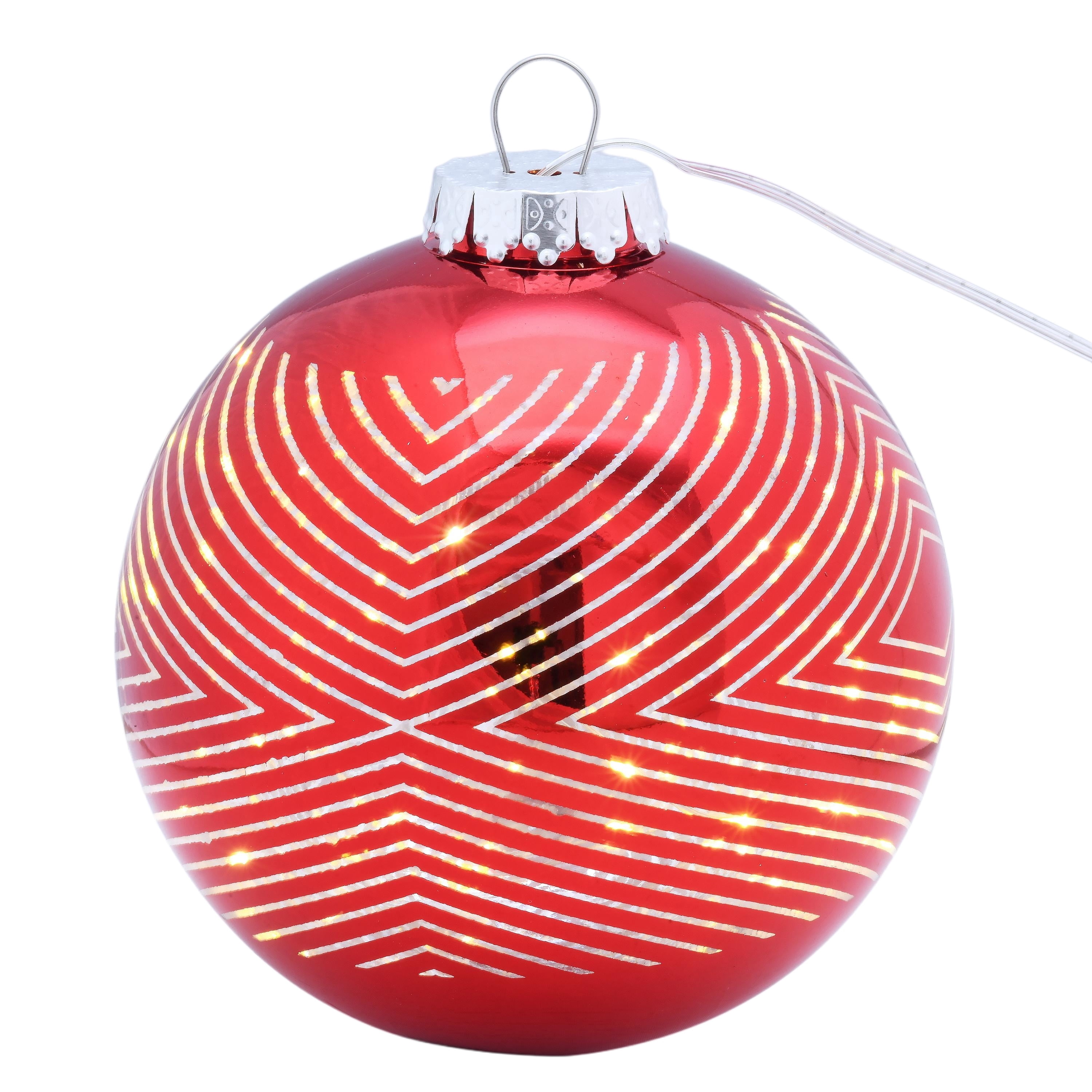 Indoor/Outdoor Battery-Operated LED Shatterproof Ball Christmas Ornaments, Metallic Red, 4 Count, by Holiday Time
