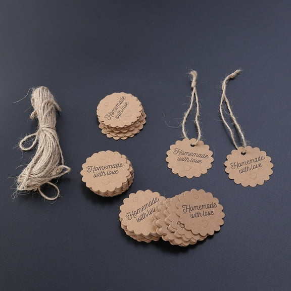 GOOHOCHY 100 Beige Gift Tags with Strings for Packing Made of Kraft Paper 5x5cm