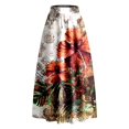 thumbnail image 4 of Women’s Floral Print Maxi Skirt High Waist A Line Floor Length Satin Skirt with Pockets Elegant Long Skirt for Formal Occasions Army Green S, 4 of 5