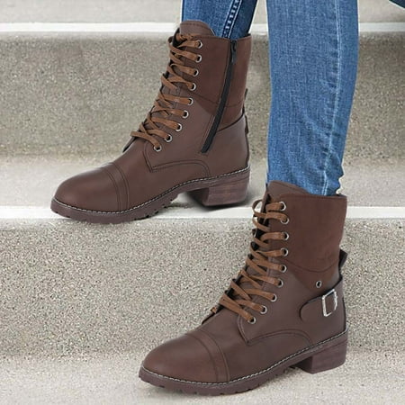 

WZJuhiie Women s Ladies Fashion Casual Square Heels Short Ankle Boots Slip On Shoes