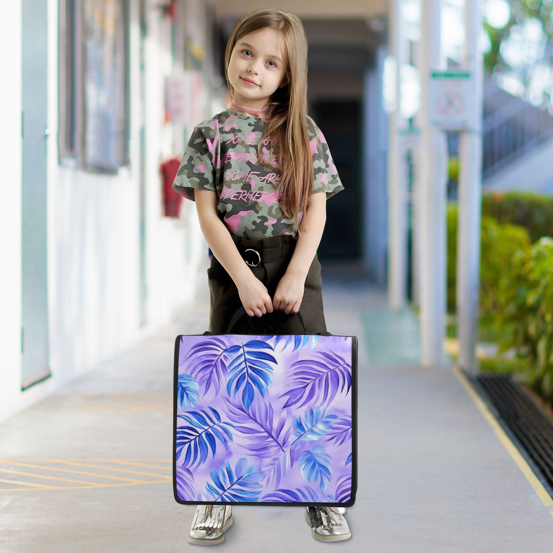 3 Ring Zipper Binder with Shoulder Strap Waterproof Trapper Keeper 2 Inch D-Ring 500 Sheets Capacity Blue Purple Palm Leaves