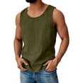 thumbnail image 2 of Cotton Linen Tank Tops Men Fashion Casual Sleeveless Crew Neck Tank Shirts Summer Quick Dry Lightweight Athletic Pure Color Tank Top Army Green 3XL, 2 of 4