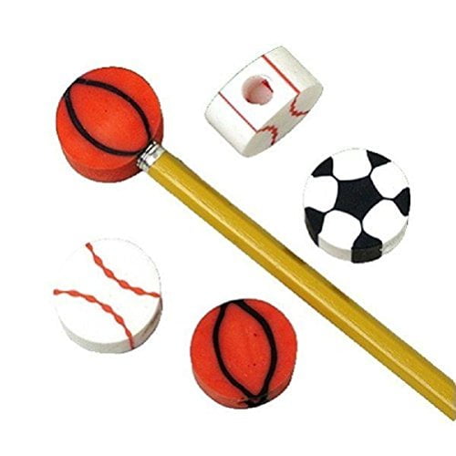 12 Sports Eraser Pencil Top Party Favors Baseball & Basketball