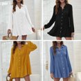 thumbnail image 4 of Vestido camisero para mujer, cuello vuelto, abotonado, manga larga, volantes, blusa, minivestido informal suelto Eccomum Negro/Pequeña, 4 of 7